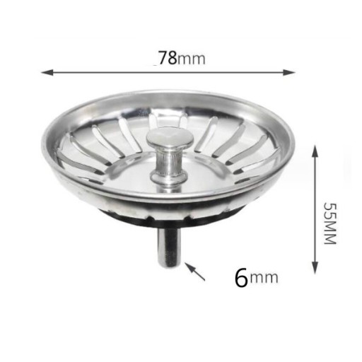 KOVOVÁ ZÁSTRČKA NA DREZ, VEĽKÉ SITKO, ODNÍMATEĽNÉ KLIKNUTÍM, 78MM