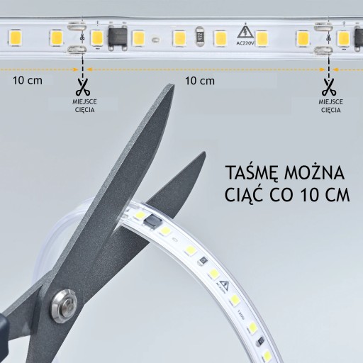 LED PÁS 230V 2835 120 LED 10W STUDENÁ BIELA, KAŽDÝCH 10 CM ZREZANÁ BEZ NAPÁJANIA