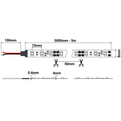 LED pás 300 2835 4,8W Studená biela 5m IP63