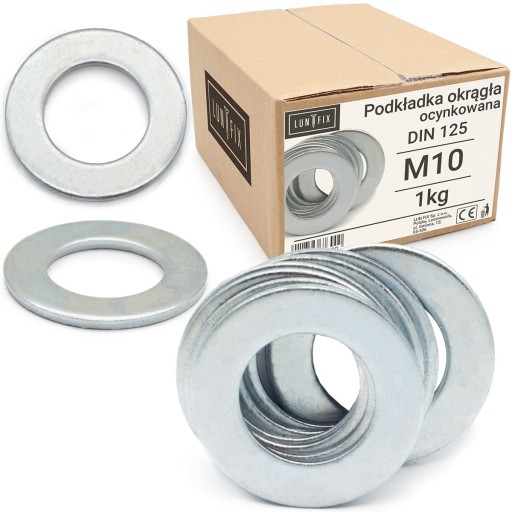 Plochá podložka M10, okrúhla, DIN 125, pozinkovaná, štandardná, 1 kg