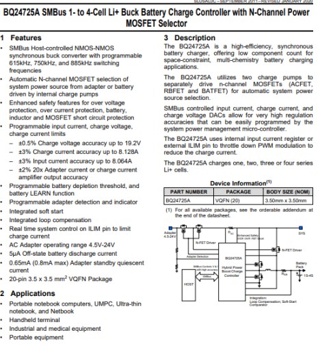 Texas Instruments TI BQ24725A BQ725A 725A systém regulátora nabíjania