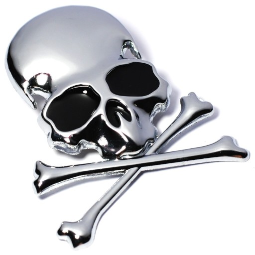 Kovová CHROMOVÁ nálepka SKULL na motorkársku prilbu Auto