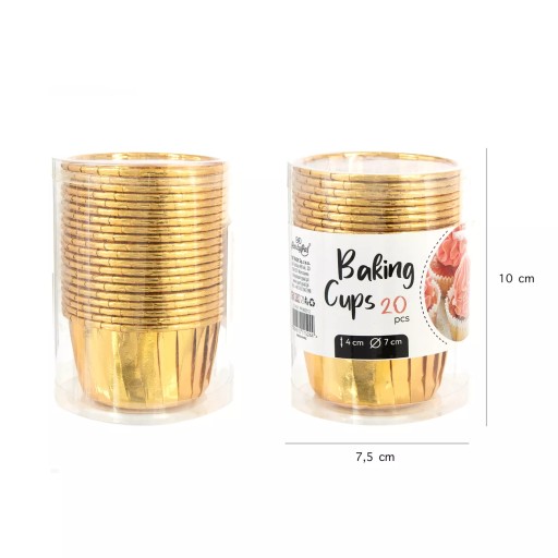 Košíčky na muffiny, ZLATÉ, metalické, pevné, 20 ks, 7 cm