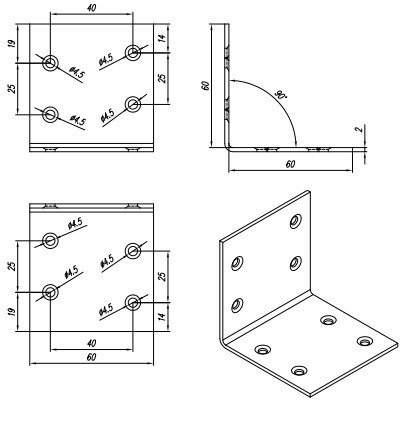 Oceľový uholník 6 cm x 6 cm, dĺžka 6 cm, hrúbka 2 mm DOMAX KS3