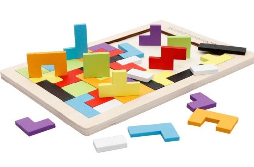 Puzzle Drevené kocky Montessori Tetris Puzzle