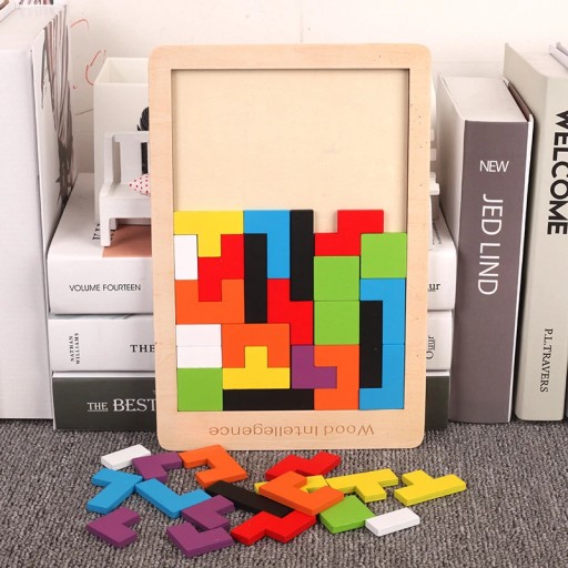 Kreatívne drevené puzzle pre deti, puzzle Tetris, kocky, 40 dielikov.