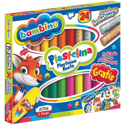 BAMBINO PLASTELINA 24 FARIEB 2 GLITRE + podložka