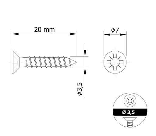 3,5 X 20 MM tvrdené kužeľové skrutky do dreva