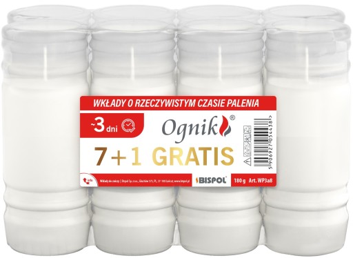 Parafínové vložky do sviečok Bispol, 3 dni horenia, výška 14,5 cm - 8 kusov