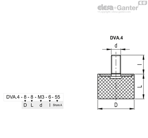 Vibroizolátor DVA.4-10-10-SST-M4-10-55 - kolík so závitom