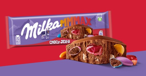 Milka veľká mliečna čokoláda Mmmax Choco Jelly s želé a cukríkmi 250g