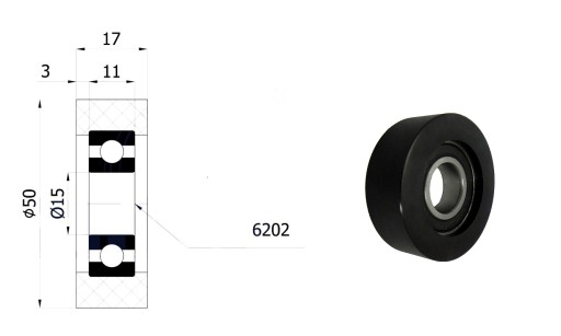 Polyuretánový valček s priemerom ložiska 50 mm, priemer 15