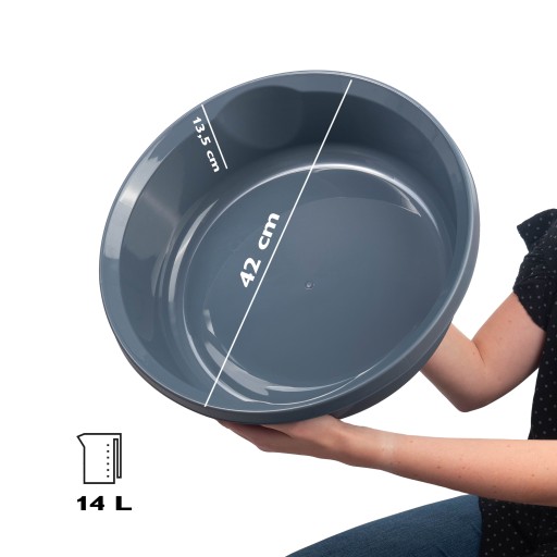 PLASTOVÁ MISKA 14L NA UMÝVANIE, TMAVÁ ŠEDÁ