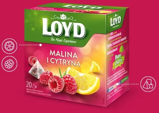 Ovocný čaj v pyramídach Loyd malina a citrón 20 ks