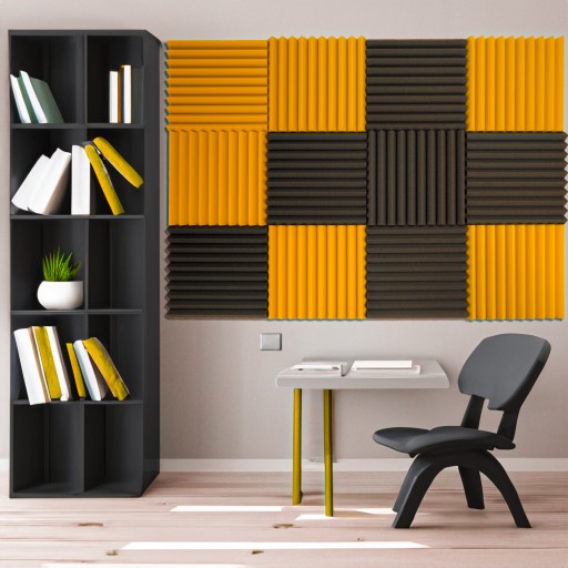 3D nástenné dekorácie PANEL REDUKCIA HLUKU žltá štvorcová hubka trojuholník