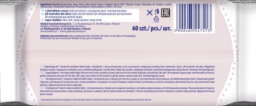 BOBINI VLHČENÉ Utierky 60KS, HYPOALERGÉNNE