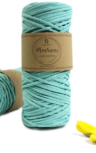 COLORHOME ECO bavlnená šnúrka pre makramé, spletená 4mm/100m MINT