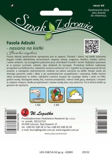 Semená na klíčky Fazuľa Adzuki 50g - Semená - W. Legutko