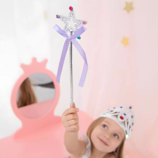 Strieborná hviezda Wand s farebnými drahokamami a fialovou stuhou 34 cm