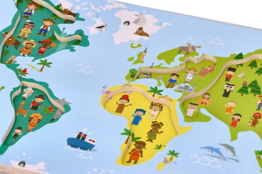 Drevené puzzle s rúčkami MAPA SVETA Edu bloky 30x18cm AdamToys 1+