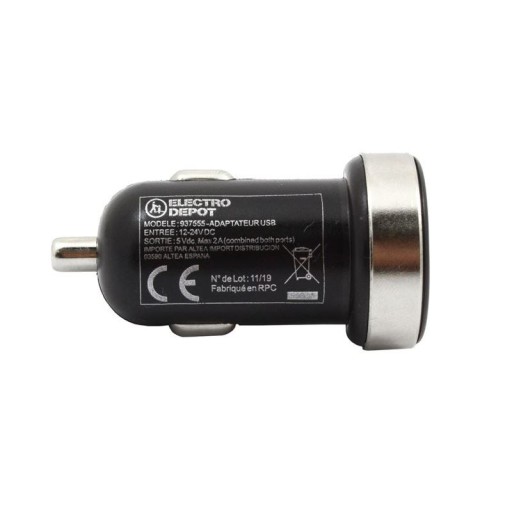 USB nabíjačka do auta 1A + 2,1A ČIERNA