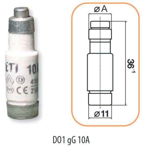 Poistková vložka D01 gG 6A 400V 002211003 ETI