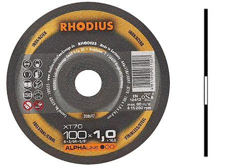 DISKY KOVOVÉ REZNÉ KOTOUČE INOX OCEL 100x1,0x16 RHODIUS GERMANY XT70