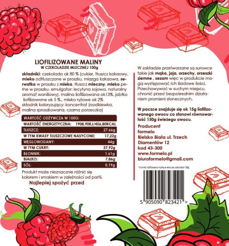 FORMELO MRAZOM SUŠENÉ MALINY V HORKEJ ČOKOLÁDE 100% NATURAL 100g