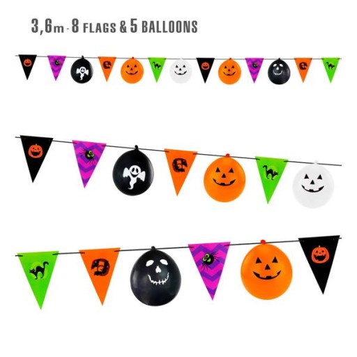 HALLOWEENSKÁ VLAJKA GIRLAND 3,6M S BALÓNMI