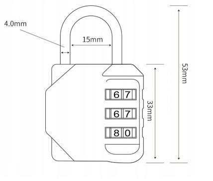 Stredný kombinovaný visiaci zámok s 3 pin kódom - rôzne farby