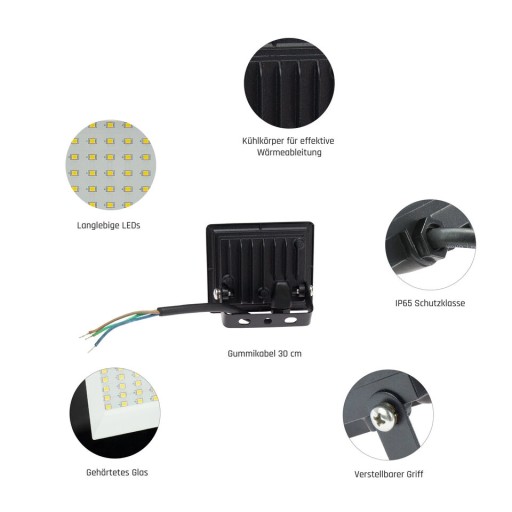 NOCTIS LUX 3 SVETLOMET 10W NW 230V IP65 90x75x27mm ČIERNA