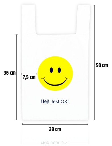 FÓLIOVÉ TAŠKY HEJ JE TO OK TAŠKY 28X50CM 100 ks SMILES HRUBÉ DISKY