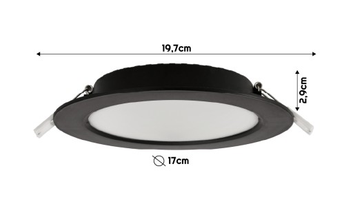 LED stropné svietidlo, zápustné, zápustné, 12W, 1200lm, 4000K, čierne
