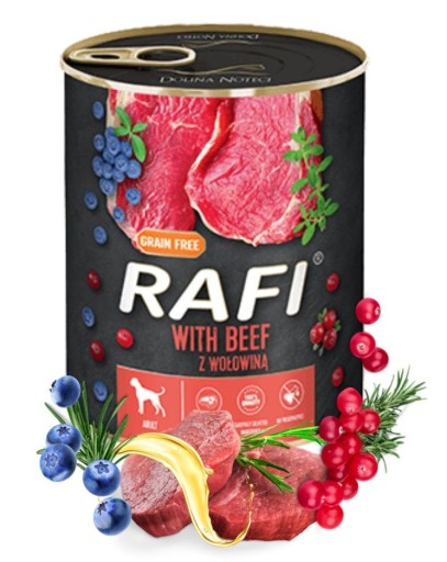RAFI mokré krmivo pre psov s hovädzím mäsom 800g BEZ OBILOV Dolina Noteci