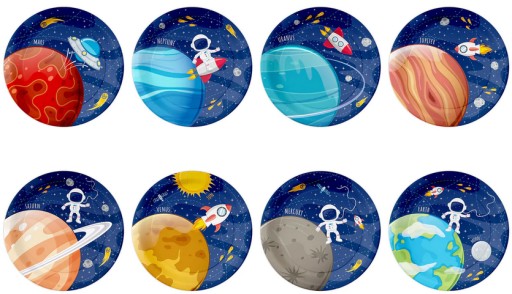 Papierové taniere COSMOS Rocket Planets Moon Birthday Party 18cm 8ks