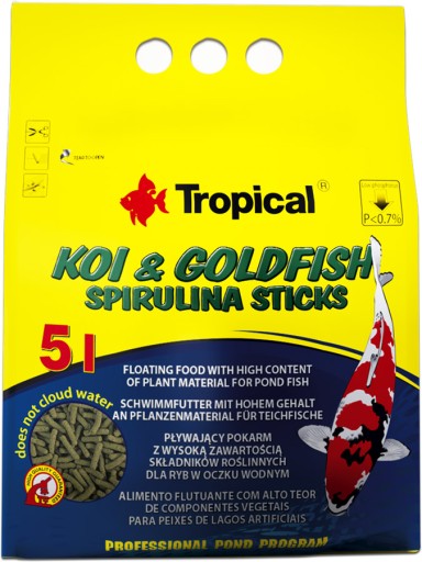 TROPICAL Koi&Goldfish Spirulina tyčinky 400g/5L krmivo do jazierka