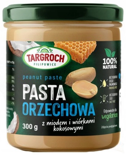 Oriešková pasta Targroch Medové kokosové lupienky 100% prírodná s medom 300g