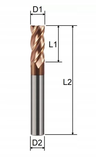 HRC55 VHM stopková fréza, priemer 4mm, 4x10x4x50