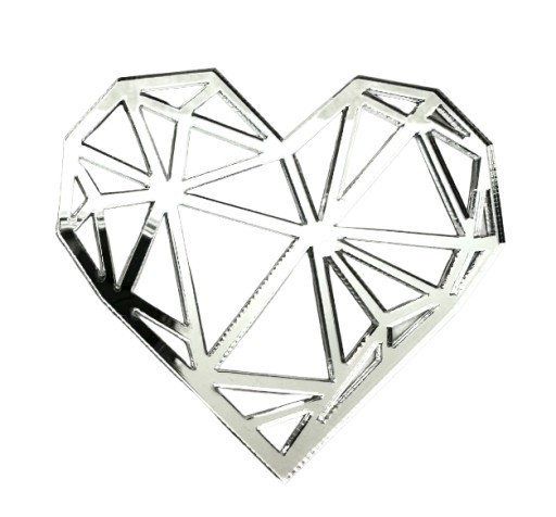 Bočný topper HEART geometrické diamantové plexi strieborné