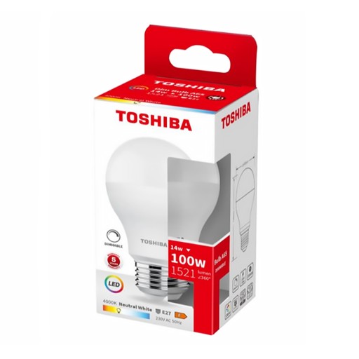 E27 A65 LED žiarovka 14W = 100W 1521lm 4000K Neutrál TOSHIBA Stmievateľná