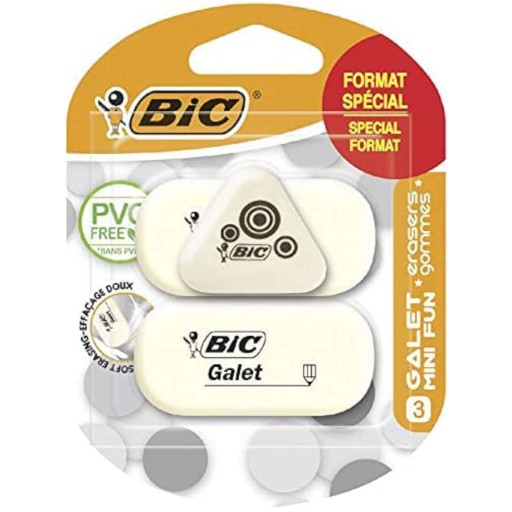 Tradičná guma do kancelárie, školy, 3 ks BIC Mini Fun + Galet 2 + 1
