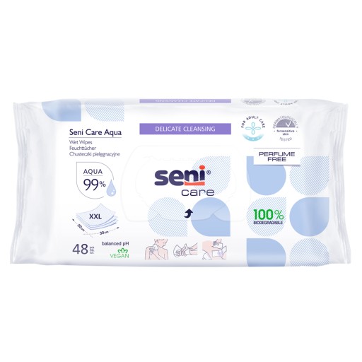 Vlhčené vlhčené obrúsky pre dospelých seniorov Seni Care Aqua 48 ks.