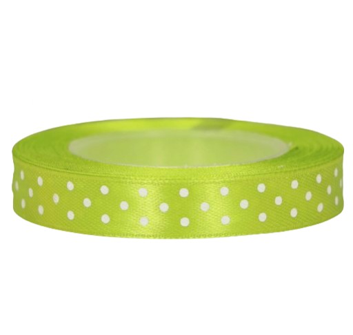 Saténová stuha, zelené bodky, 12mm, 18m