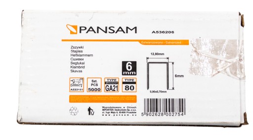 ZOŠÍVAČKY ZOŠÍVAČKY Dĺžka 6mm TYP 80 Ga21 A536206
