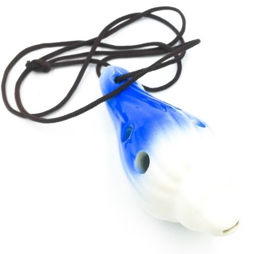 mini OCARINA keramická škrupina modrá 6 otvorov rukoväte okaríny