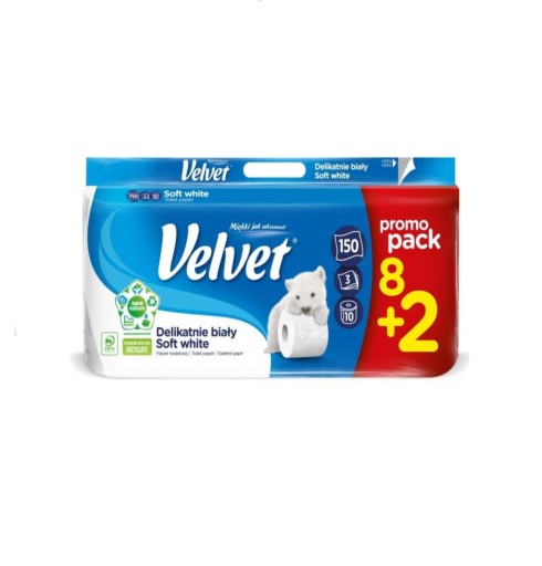 Velvet Paper Delicate biely 10 kotúčov, 3-vrstvový