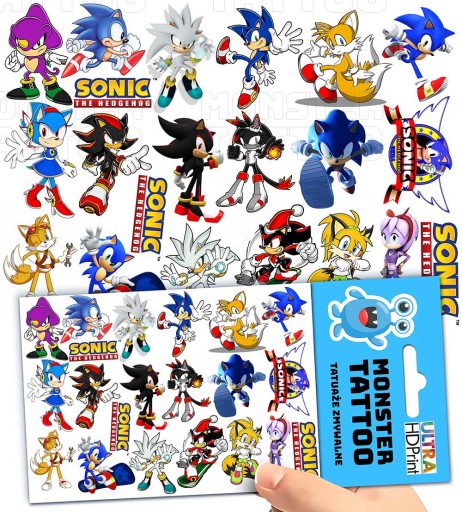 UMÝVAJÚCE DOČASNÉ TETOVANIE PRE DETI DETSKÉ SONIC ORIGINÁLNE DIZAJNY