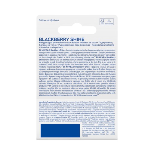 NIVEA BLACKBERRY SHINE Ochranná farba na pery 24h 4,8g