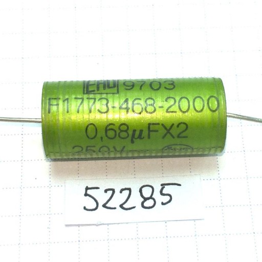 Kondenzátor MKT 680nF 250V AC X2 14x32 axiálny x2