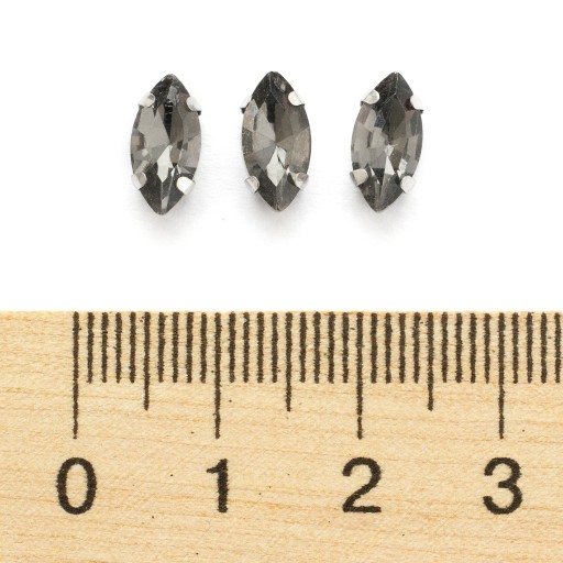 kamienky na šitie, sklo, mosadz, konské oko šedé 10x5x4mm, 10ks